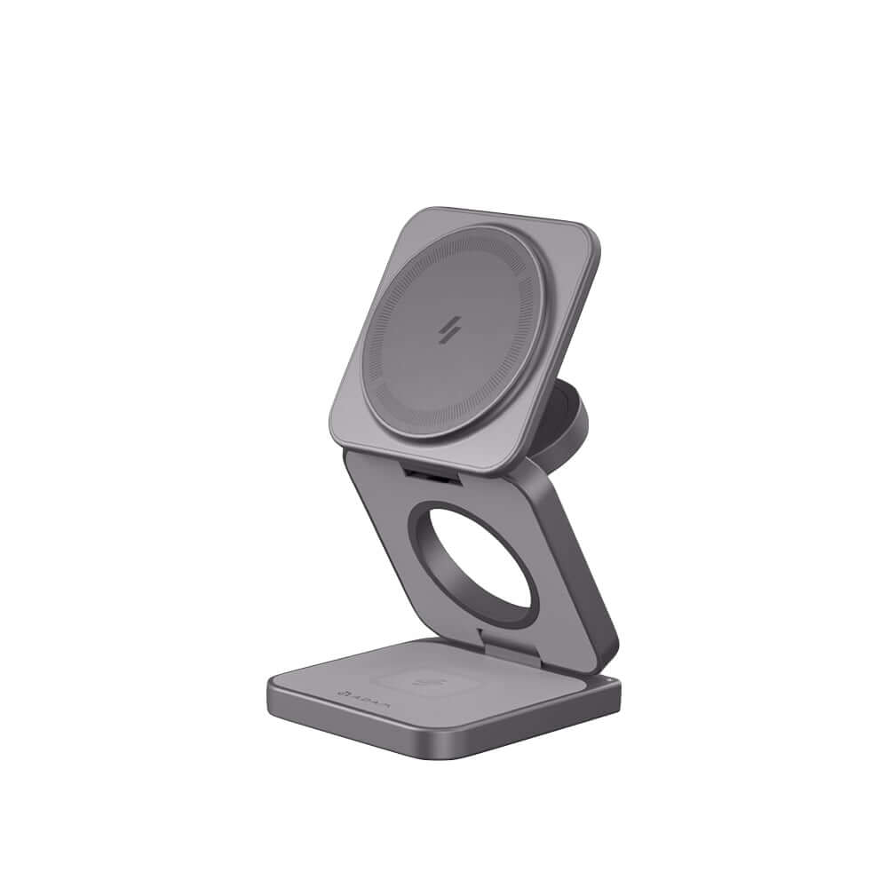 แท่นชาร์จไร้สาย ADAM elements Mag 3 Pro Qi2 3-in-1 Foldable Travel Charging Station สีเทาเข้ม
